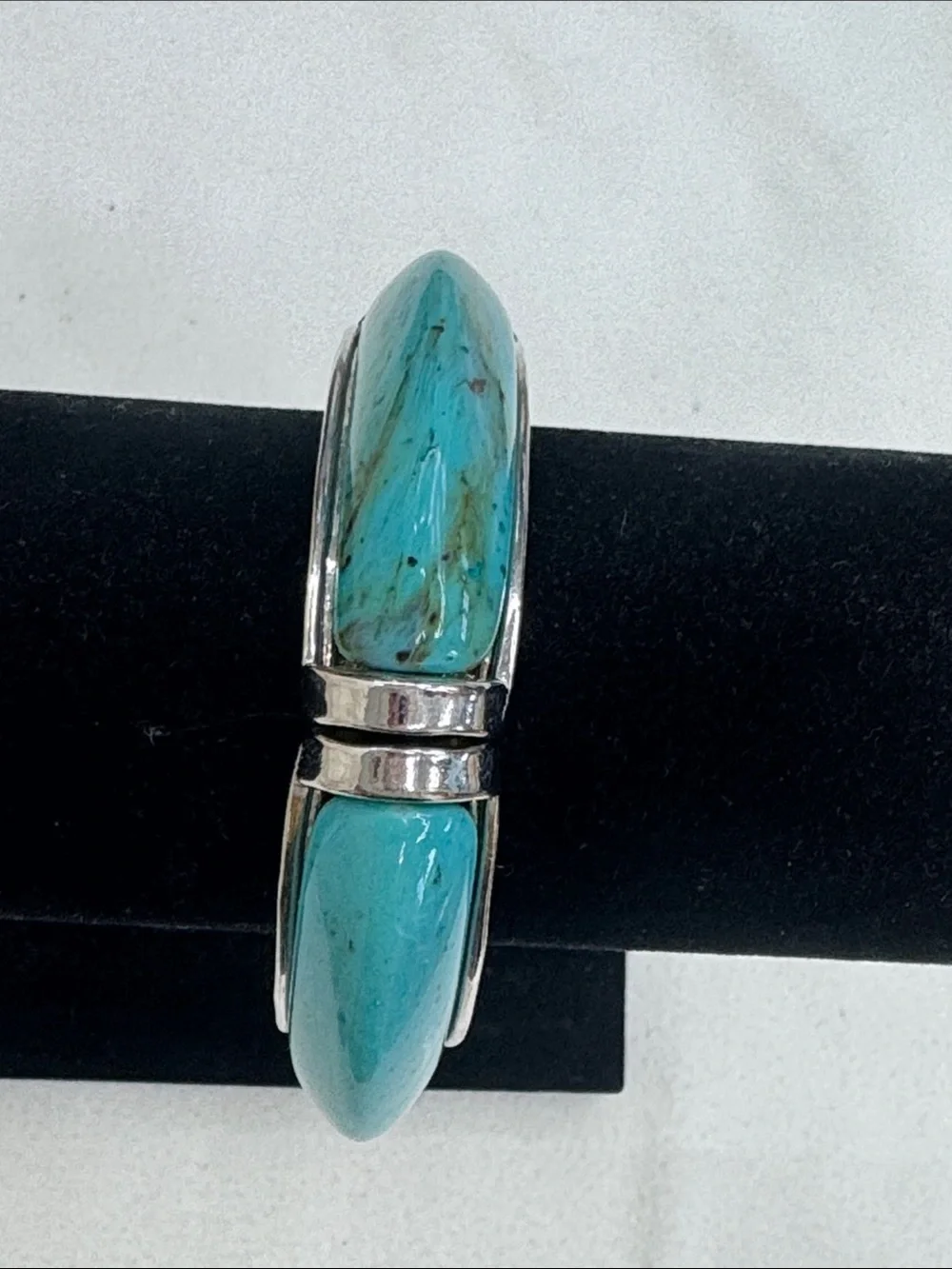 Silver Tone Double Marquise Statement Bracelet - Blue Howlite
